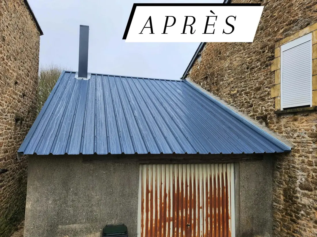Après travaux : toiture en bac acier posée